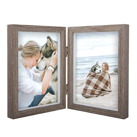 AEVETE 5x7 Double Picture Frames Hinged Wood Folding Picture Frames ...