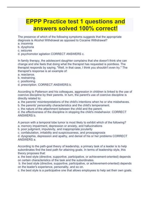 EPPP Practice test 1 questions and answers solved 100% correct! - EPPP ...