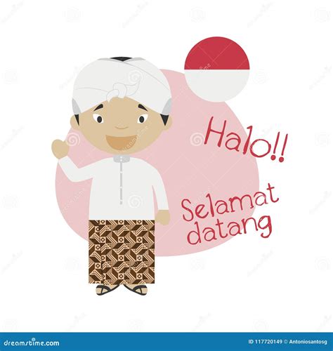 Vector Illustration of Cartoon Character Saying Hello and Welcome in ...