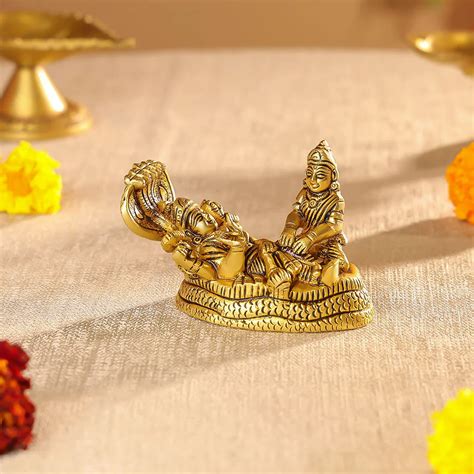 Buy Brass Lord Vishnu & Maa Lakshmi Idol on Sheshnag Online – Ethnic ...