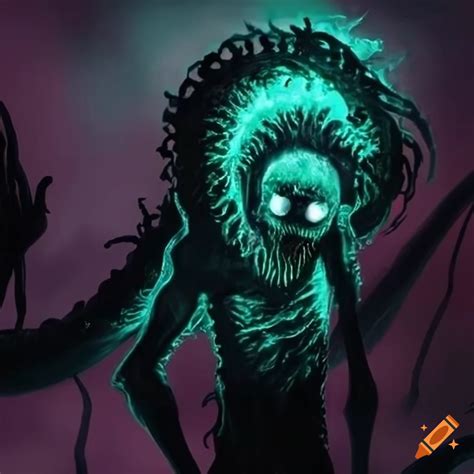 Lovecraftian horror shadow monster with glowing eyes