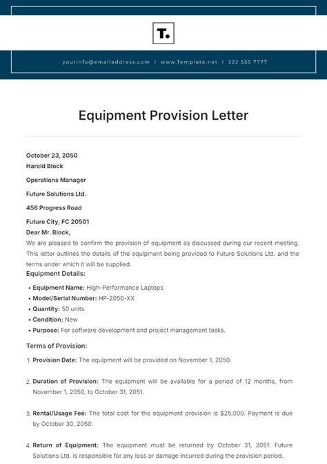 Free Equipment Provision Letter Template to Edit Online