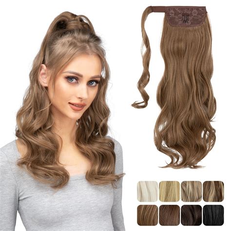 Synthetic Long Wavy Ponytail Hair Extension Blonde Hairpiece Wrap ...