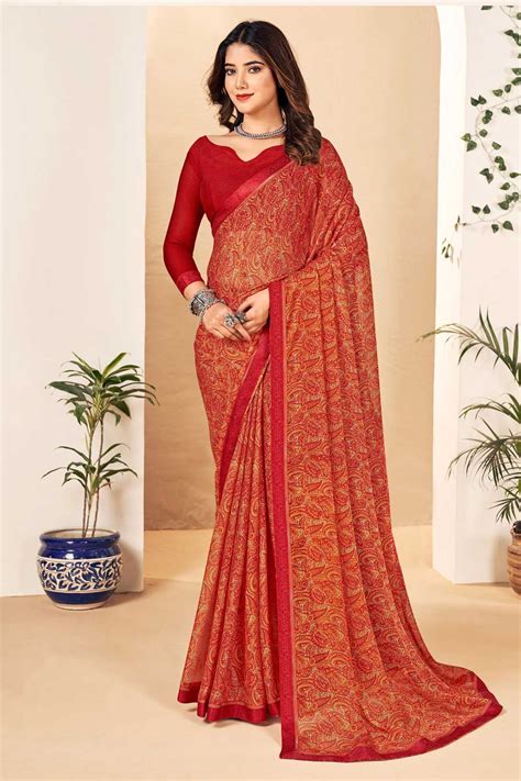 Mesmeric Maroon Color Chiffon Saree – Simple Sarees