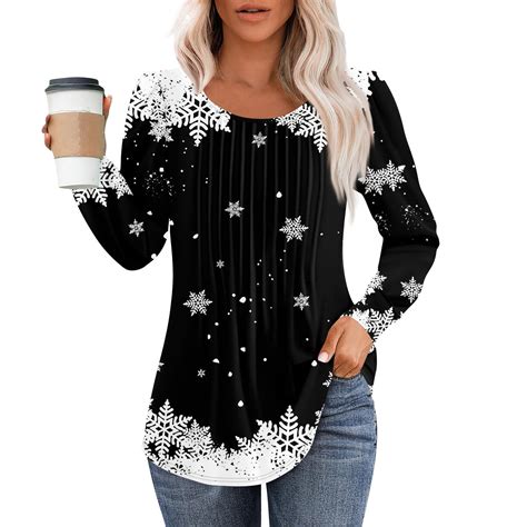 LHVUOA Christmas Tunics for Women Dressy Casual Blouses Pleated Scooped ...