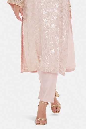 Buy Pink Georgette Sequins, Beads, Stones V-neck Rose Shimmer Kurta ...
