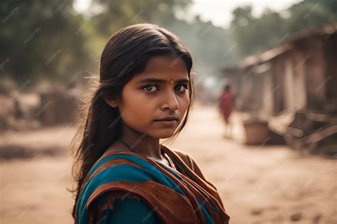 Portrait shot of poor indian girl in village | Premium AI-generated image