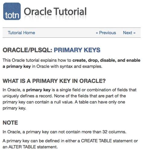 Image result for Oracle Database Primary Key