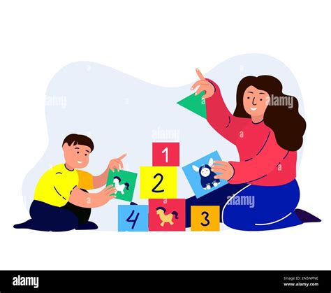 Happy Smiling Family Cleaning Room,Playing Cubes Bricks Game.Young Adult Parent.Mother,Son ...