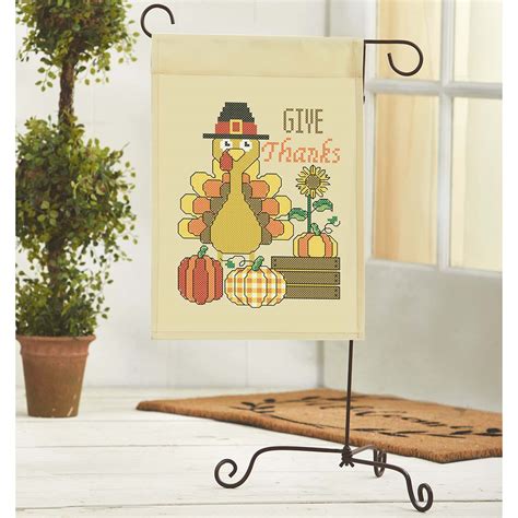 Herrschners Give Thanks Porch Flag Stamped Cross-Stitch Kit, Color ...