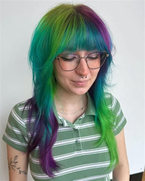 Green, Violet, & Blue Hair | Dramatic hair, Blue purple hair, Dark ...