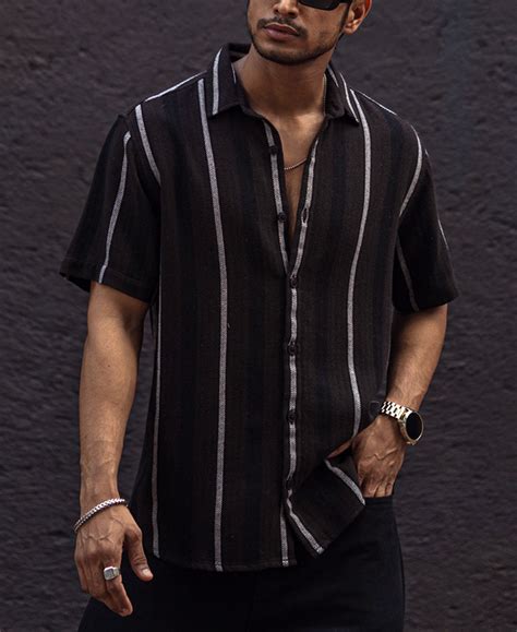 Black and White Striped Regular Fit Half Sleeves Shirt – Powerlook