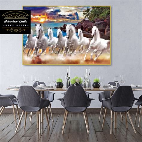 7 Running Horses in one Direction Stretched Canvas Wall Painting ...
