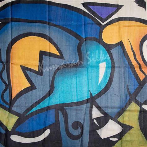 Pure Tussar Black Geometric Printed Saree – Kumaran Silks