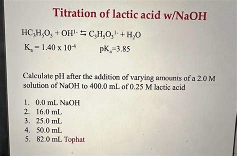 Image result for Back Titration Formula for Lactic Acid