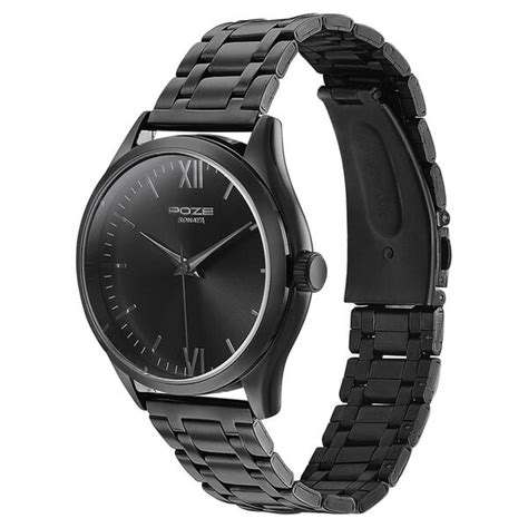 Buy Online Sonata Poze Quartz Analog Black Dial Metal Strap Watch for ...
