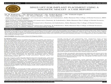 SINUS LIFT FOR IMPLANT PLACEMENT USING A MAGNETIC MALLET- A CASE REPORT ...
