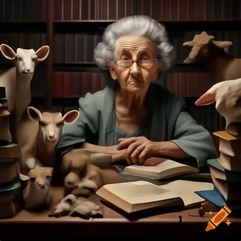 Old woman with authority looking over spectacles surrounded by ...