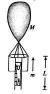 A rope ladder of length L is attached to a balloon of mass M. As the ...