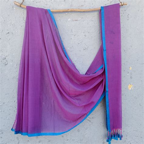 PIKU - Purple With Light Blue Border Cotton Extra Soft Saree – Sanskruti