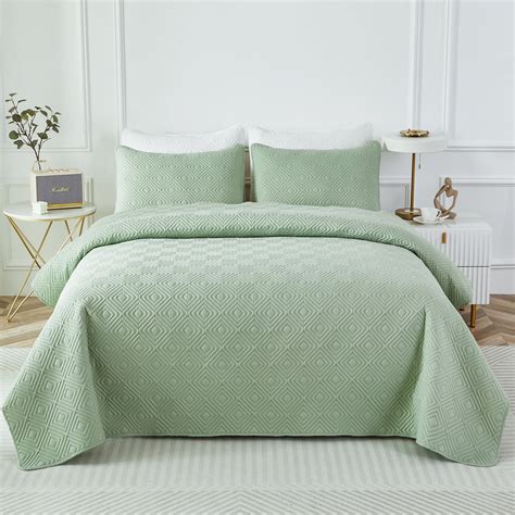 PERFEMET Green Geometric Full/Queen Size Quilt Set Boho Ultrasonic ...