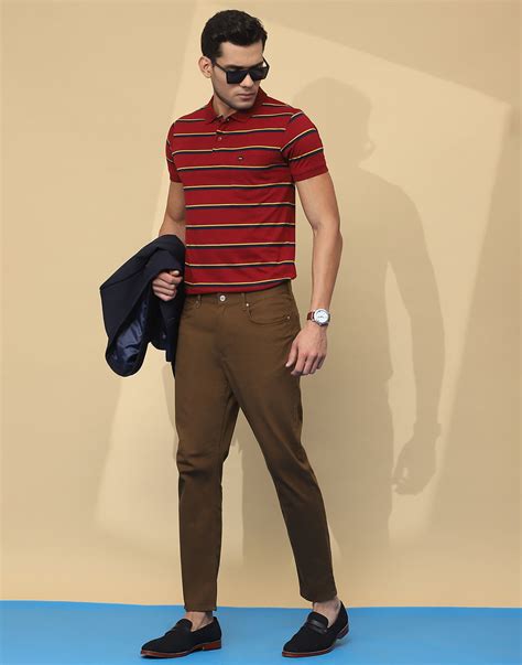 Buy Men Maroon Stripe Collar Half Sleeve T-Shirt Online in India - C&D ...