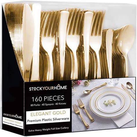 Amazon.com: 200 Gold Plastic Silverware Set - Plastic Gold Cutlery Set ...