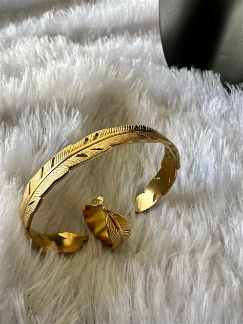 Anti Tarnish Leaf Cuff Bracelet Ring Combo – Phulkaari