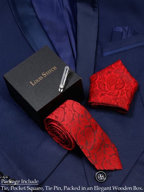 Buy Floral Red Luxury Italian Silk Necktie Set With Pocket Square ...