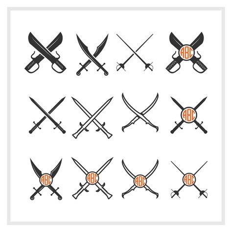Swords set logo circle design vector clipart silhouette set design ...