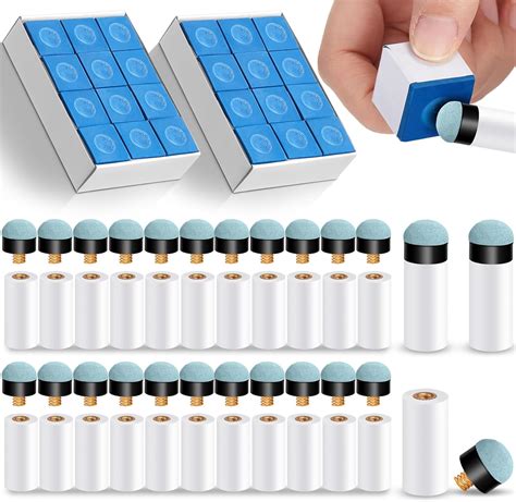 Amazon.com : Junkin 24 Pool Cue Chalks and 24 Billiard Cue Tips ...