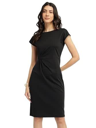 Buy FableStreet Bodycon Pleat Detail Dress - Black at Amazon.in