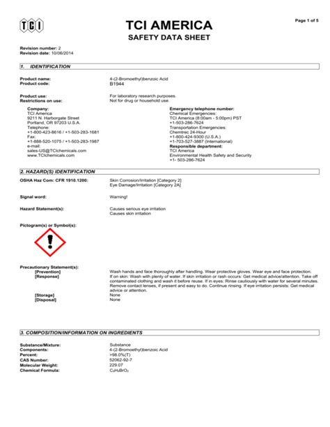 9233 4-(2-Bromoethyl)benzoic Acid (English) AAA TCI MSDS A2.0