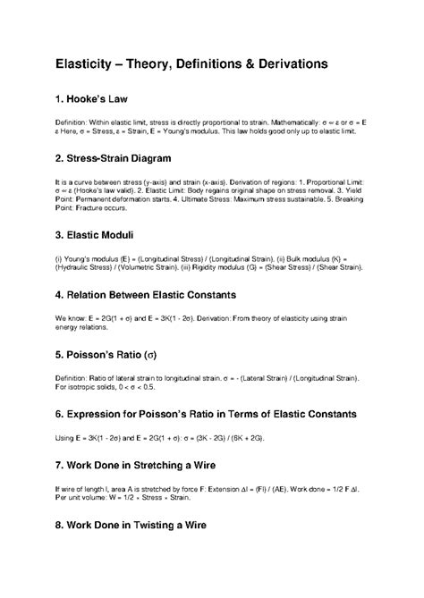 Elasticity Theory: Key Definitions and Derivations - Studocu