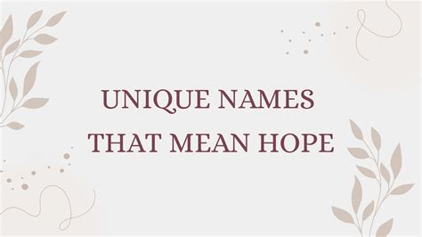 100 Unique Names That Mean Hope