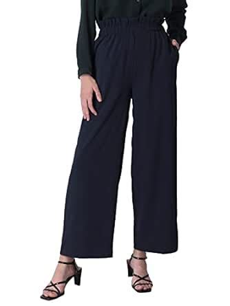 Buy FabAlley Women Paperbag High Waist Wide Legged Trousers, Blue, M at ...