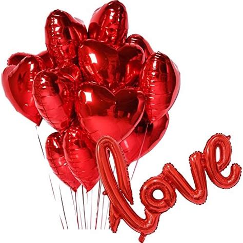 GRAND SHOP Heart Shape with Cursive Love Foil Balloons Red Set of 16 ...