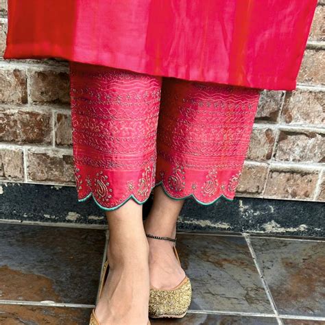 Coral Chanderi Kurta & Pants Set | Dori and Threadwork Embellishments ...