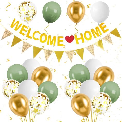 Amazon.com: Welcome Home Decorations,Green Gold Welcome Home Balloons ...