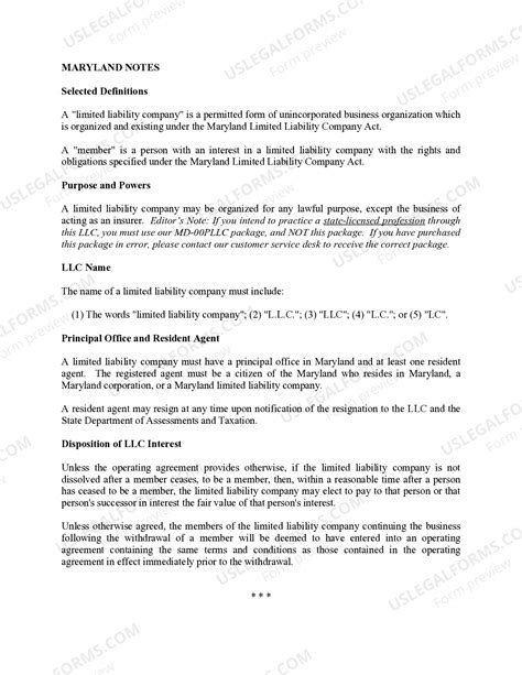 Maryland Limited Liability Company LLC Formation Package - Starting An ...