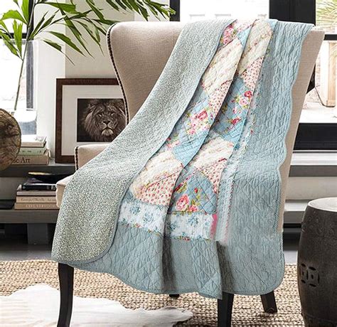 Amazon.com: Cozyholy Original 100% Cotton Quilt Twin Size Blue Floral ...