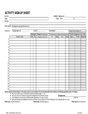 Activity Sign-up Sheet (PDF) - Fill and Sign Printable Template Online