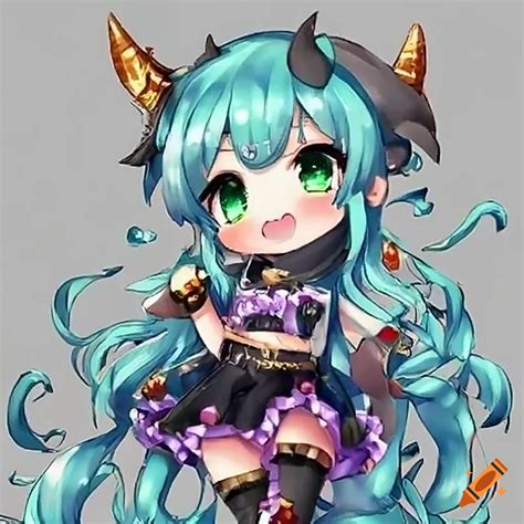 Cute and beautiful chibi anime girl in enemy monster role on Craiyon
