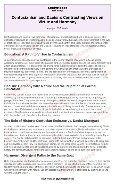 Confucianism and Daoism: Contrasting Views on Virtue and Harmony Free ...