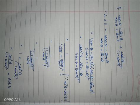 sec theta -tan theta /sec theta +tan theta =cos2 theta/(1+sin theta )2 ...