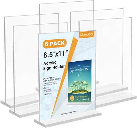 MaxGear 6 Pack Sign Holder 8.5 X 11 inches Slant Back Design Acrylic ...
