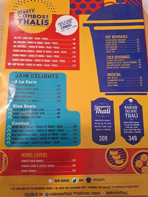 Menu at Haldiram's - Begumpet, Hyderabad