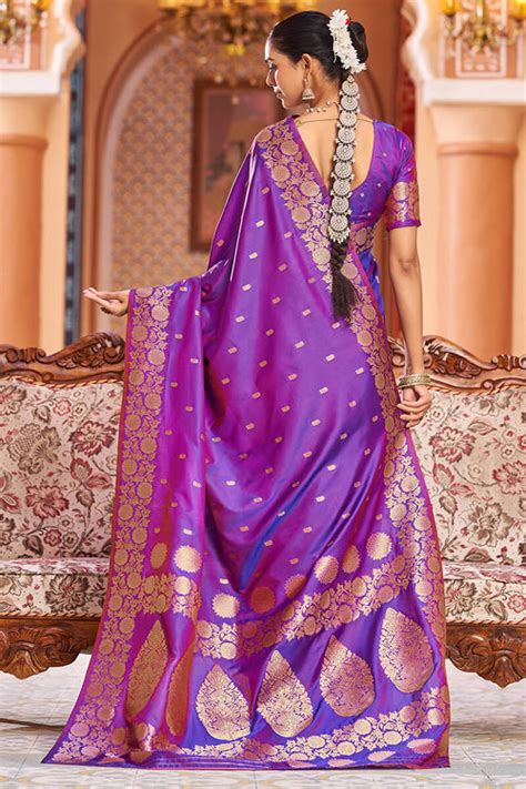 Artistic Purple Soft Banarasi Silk Saree With Dissemble Blouse Piece ...