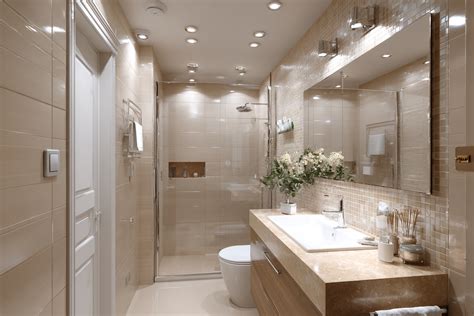 Modern Beige Small Bathroom Design Idea With Quartz Countertop