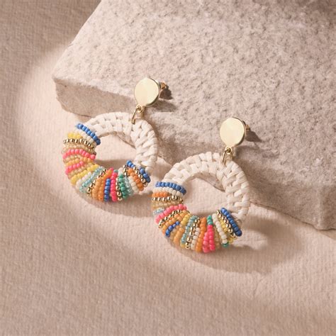 Accessorize London Women's Multi Beaded Raffia Doorknocker Earrings ...